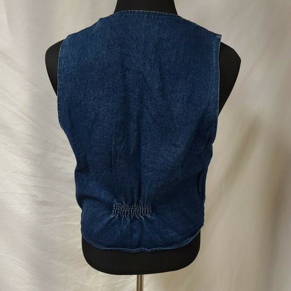 Vtg Apache Womens Large Cotton Denim Made in USA Boho Embellished Floral Vest - Picture 9 of 12